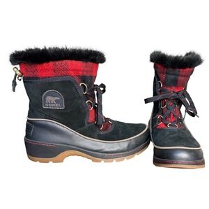 NWOT Sorel Tivoli III Womens Sz 8 Black Red Buffalo Plaid Waterproof Snow Boots‎